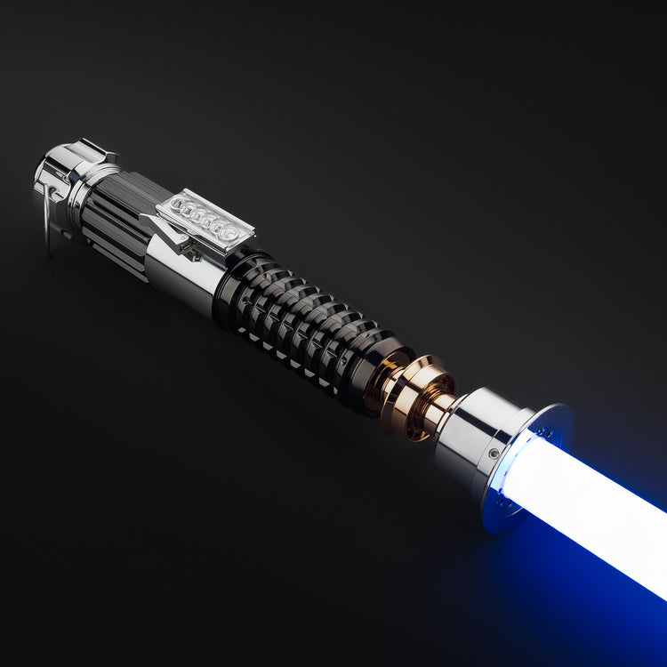 Obi-Wan Kenobi's iconic blue lightsaber, a symbol of his unwavering commitment to the Jedi Order, as featured in the Star Wars franchise.